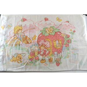 Vintage 80s Strawberry Shortcake Pillowcase Muslin Standard Double Sided Cartoon